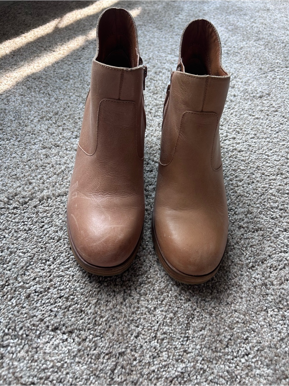 Lucky Brand Tan Leather Ankle Booties with Side Zip